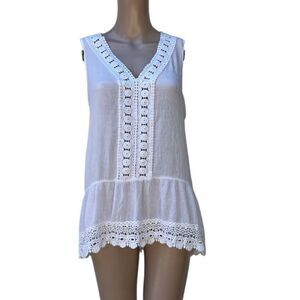 Women’s  Boho Top - Crochet Lace Macrame Sleeveless High Low Top L